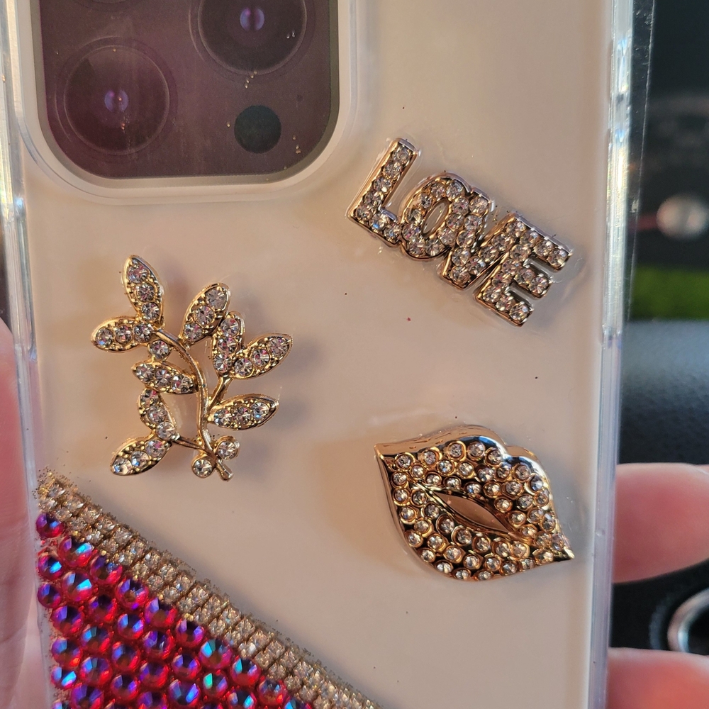 Rhinestone Embellished Phone Case Fits Iphone 15 Pro Max